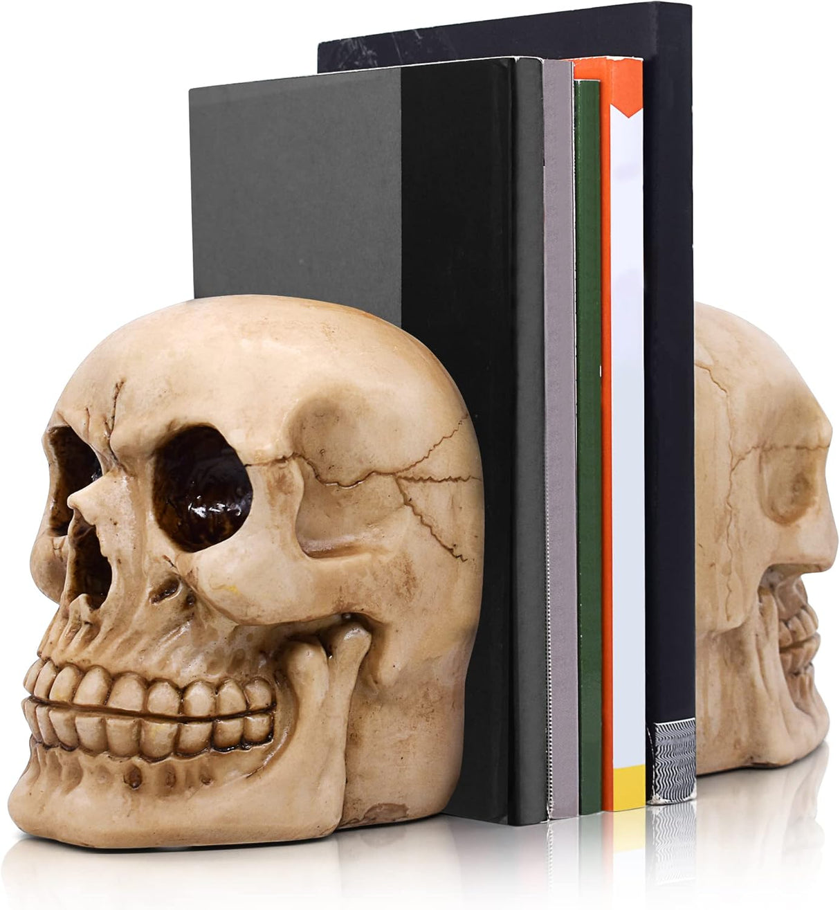 Sujetalibros de calavera decorativo