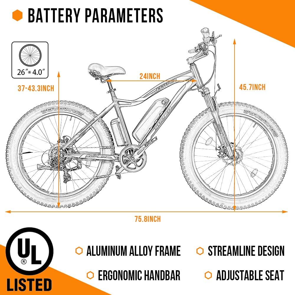 Bicicleta Eléctrica ECOTRIC 26” 500W, Batería 36V/12.5AH