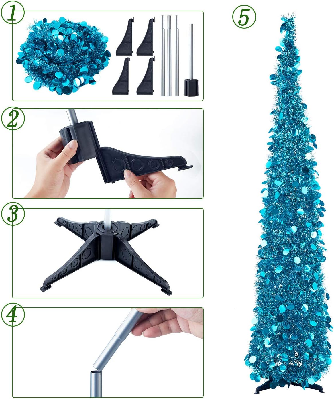 Árbol de Navidad Tinsel 5ft MACTING con Luces, Fácil Montaje