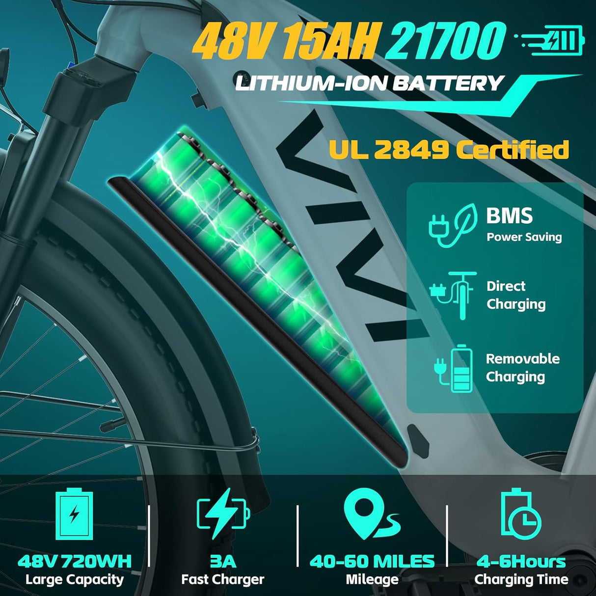 Bicicleta eléctrica Vivi ACE01, 26 fat tire, 1475W, 25MPH