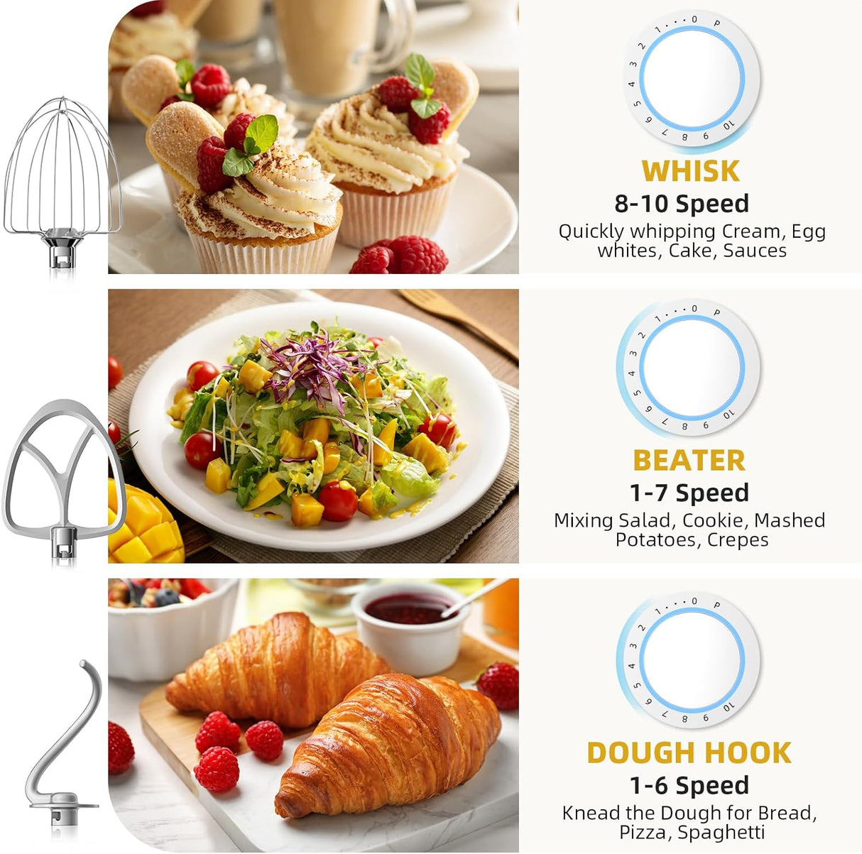 Batidora de pie 6QT, 10+P, acero inoxidable - Modelo 2023