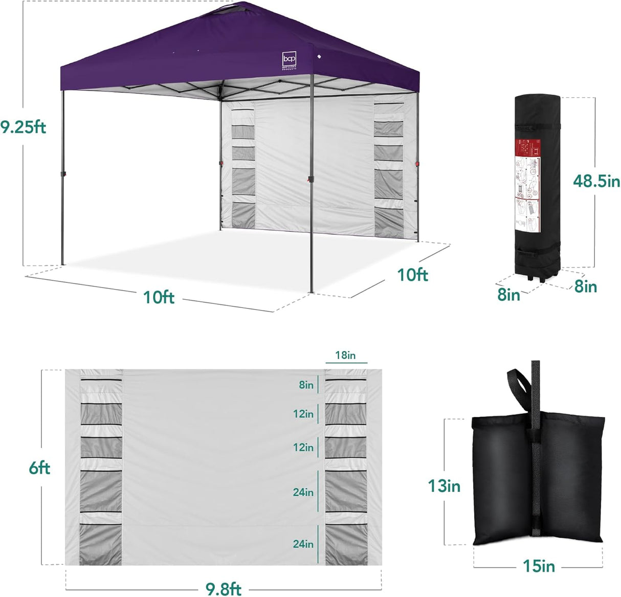 Carpa Plegable 10x10ft con Paredes y 4 Bolsas de Peso