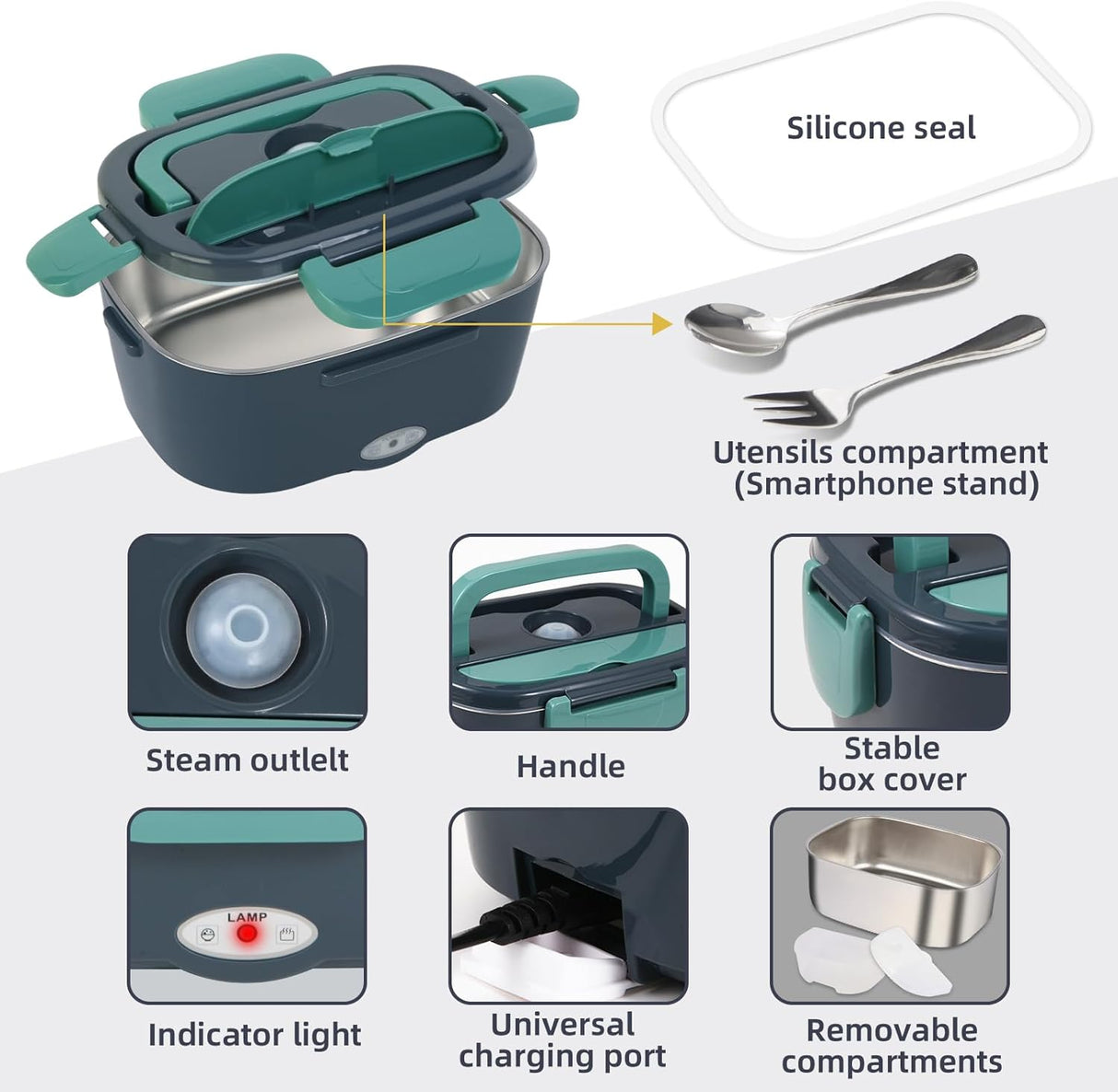 Calentador de Comida Eléctrico, portátil, 80W, 12V/24V/110V