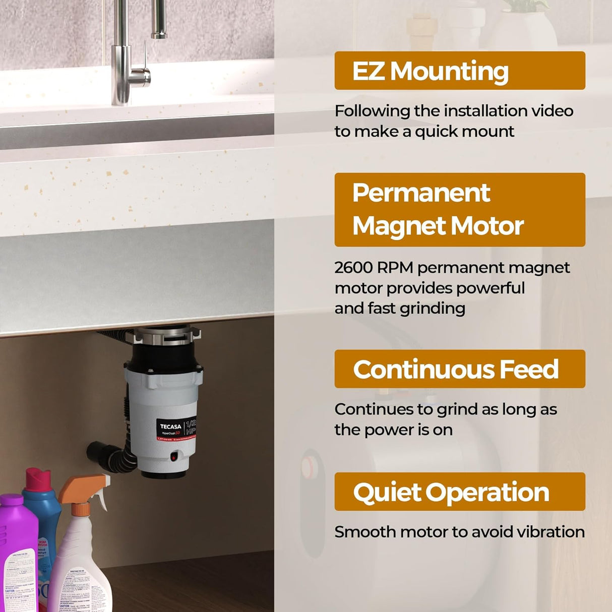 Triturador de Basura 1/2 HP, TECASA, Acero Inoxidable, HyperCrush 50