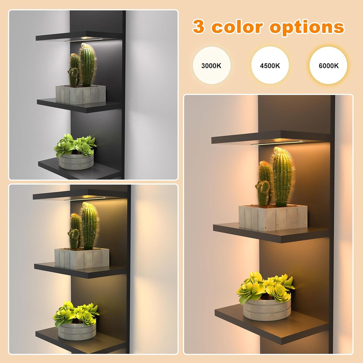 Estante Flotante de 5 Niveles con Luz LED, Diseño Vertical