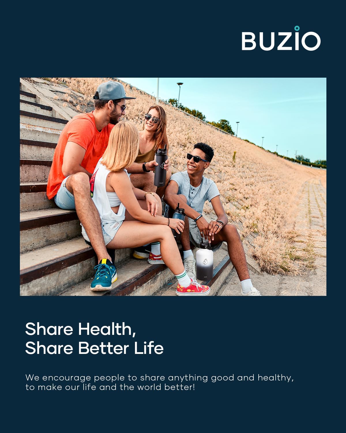 Botella de agua aislada BUZIO 64oz con tapa y popote, modelo