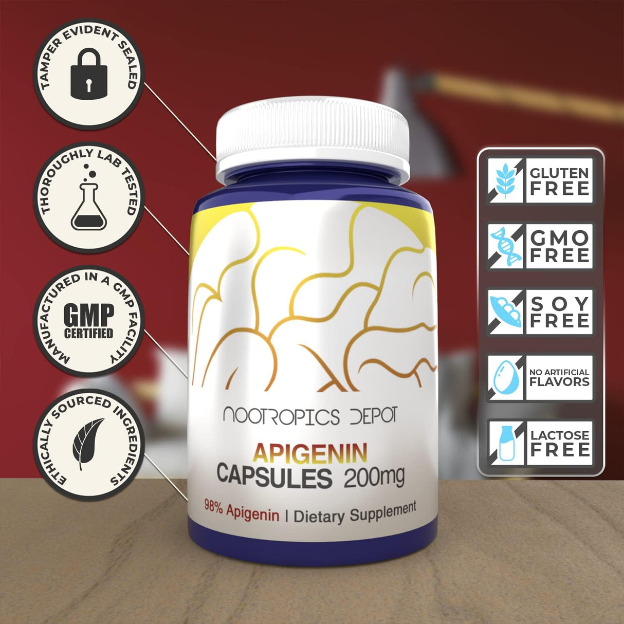Suplemento Nootropics Depot Cápsulas de apigenina 200 mg