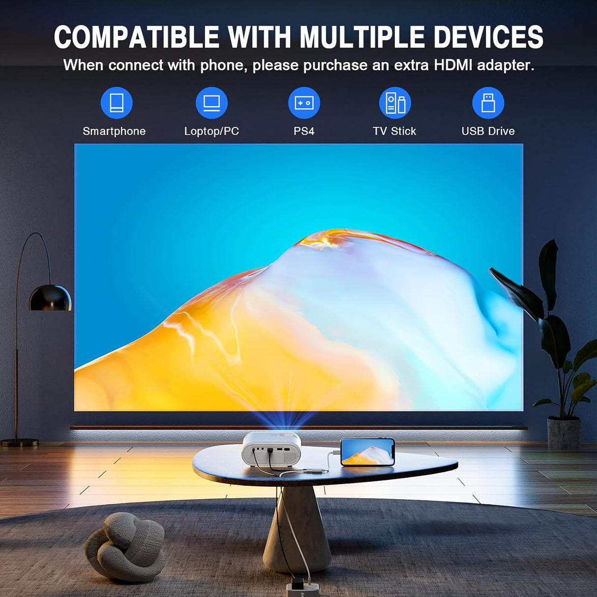 Proyector Mini VISSPL Full HD 1080P, Portátil, Compatible HDMI