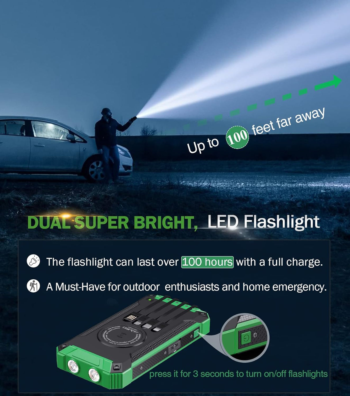 Cargador solar de 36000 mAh integrado 4 cables para celular