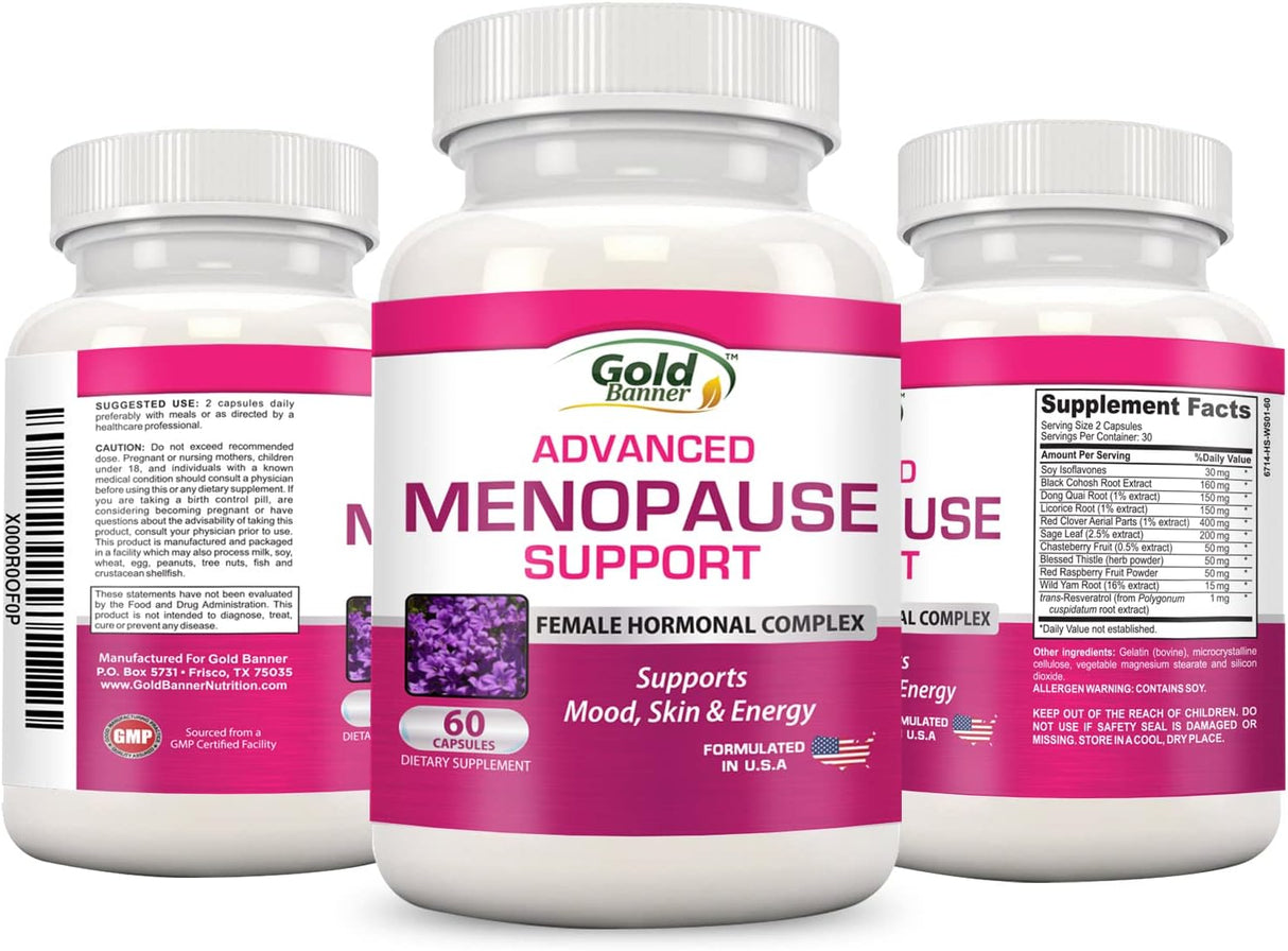 Apoyo avanzado para la menopausia de 60 cápsulas Gold Banner