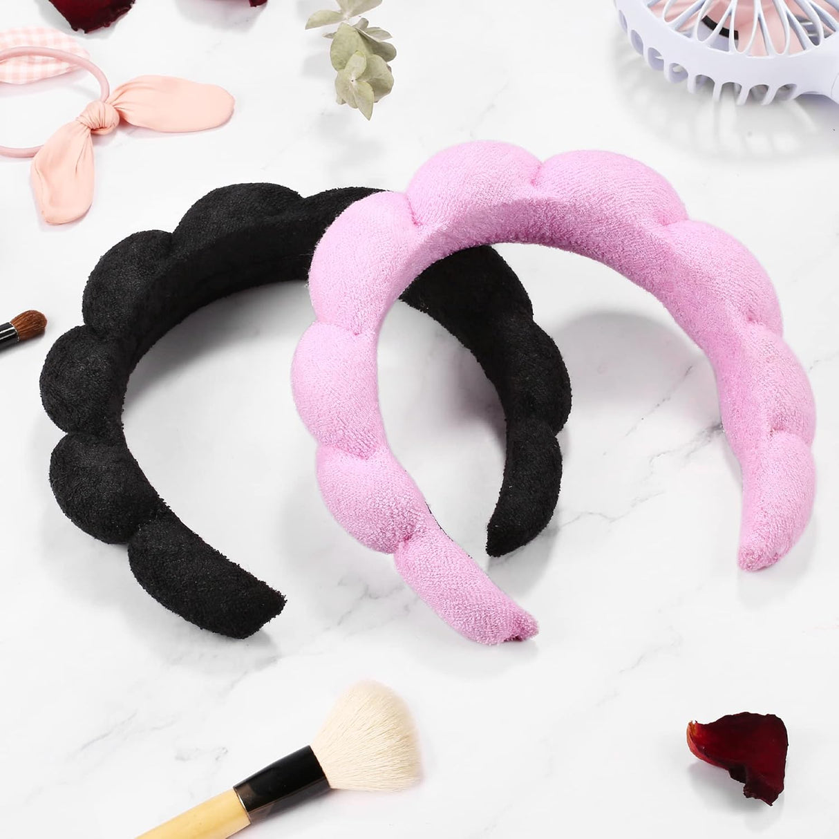 Diademas de spa para lavar la cara o el rostro rosa y negro