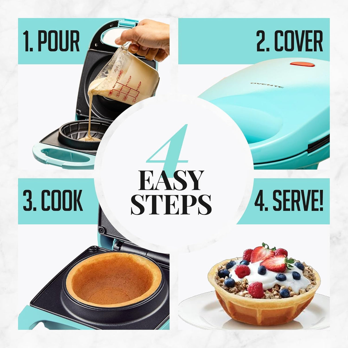 Máquina de Waffles OVENTE, 520W, Antiadherente, WMB2405BL