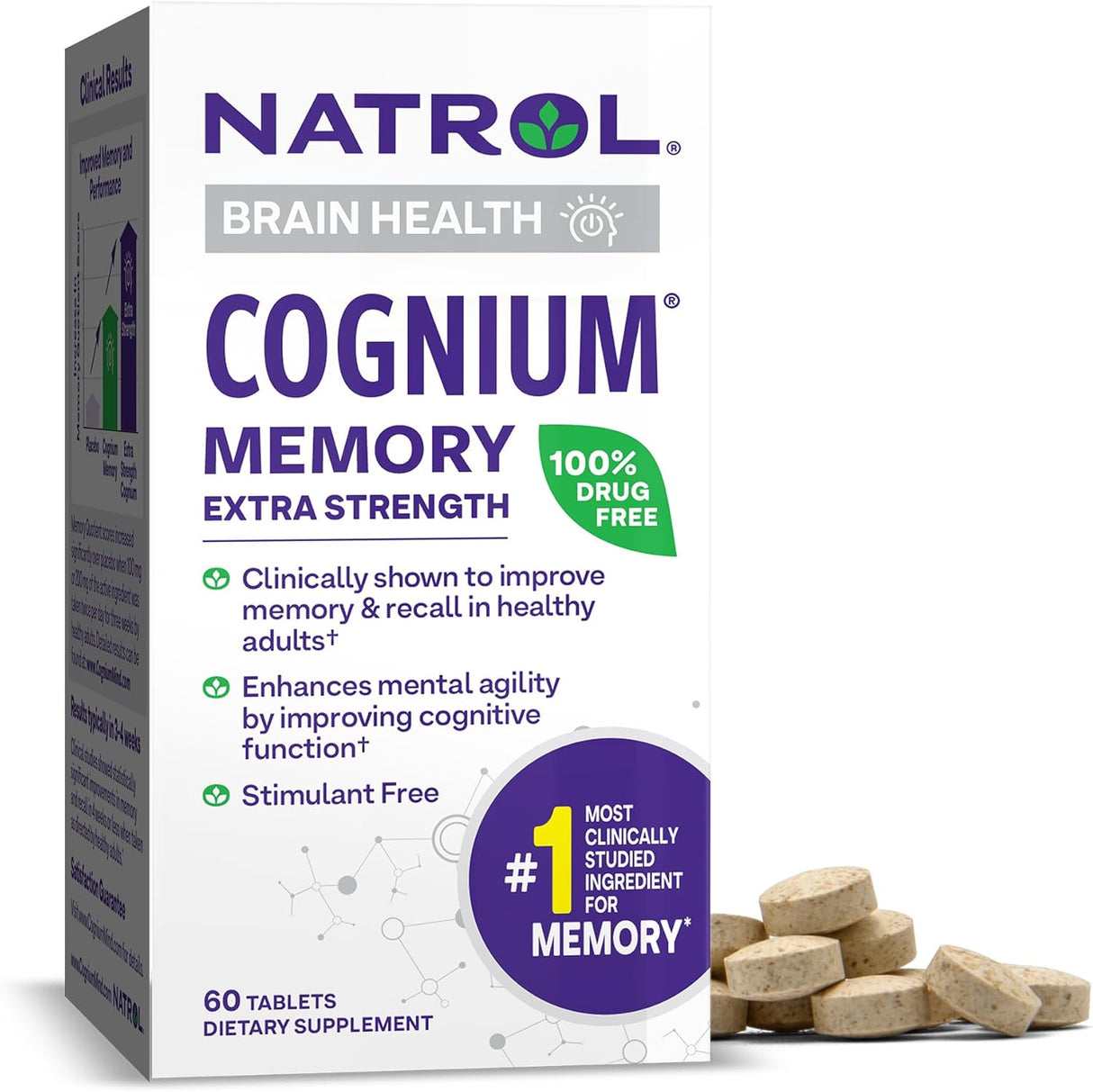 Suplemento Natrol Cognium Memoria Extra Fuerte 200mg, 60 Tab.