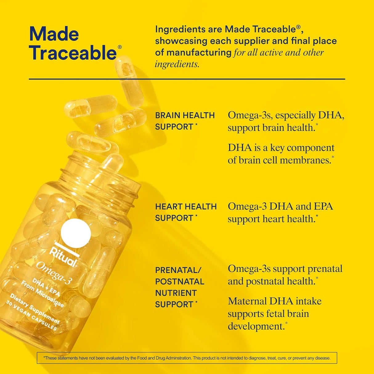 Omega 3 DHA y EPA Vegano - Microalgas Sostenibles, 30 Días