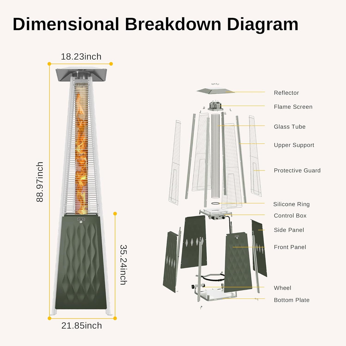 Calentador de patio aire libre 48,000 BTU EAST OAK Pyramid