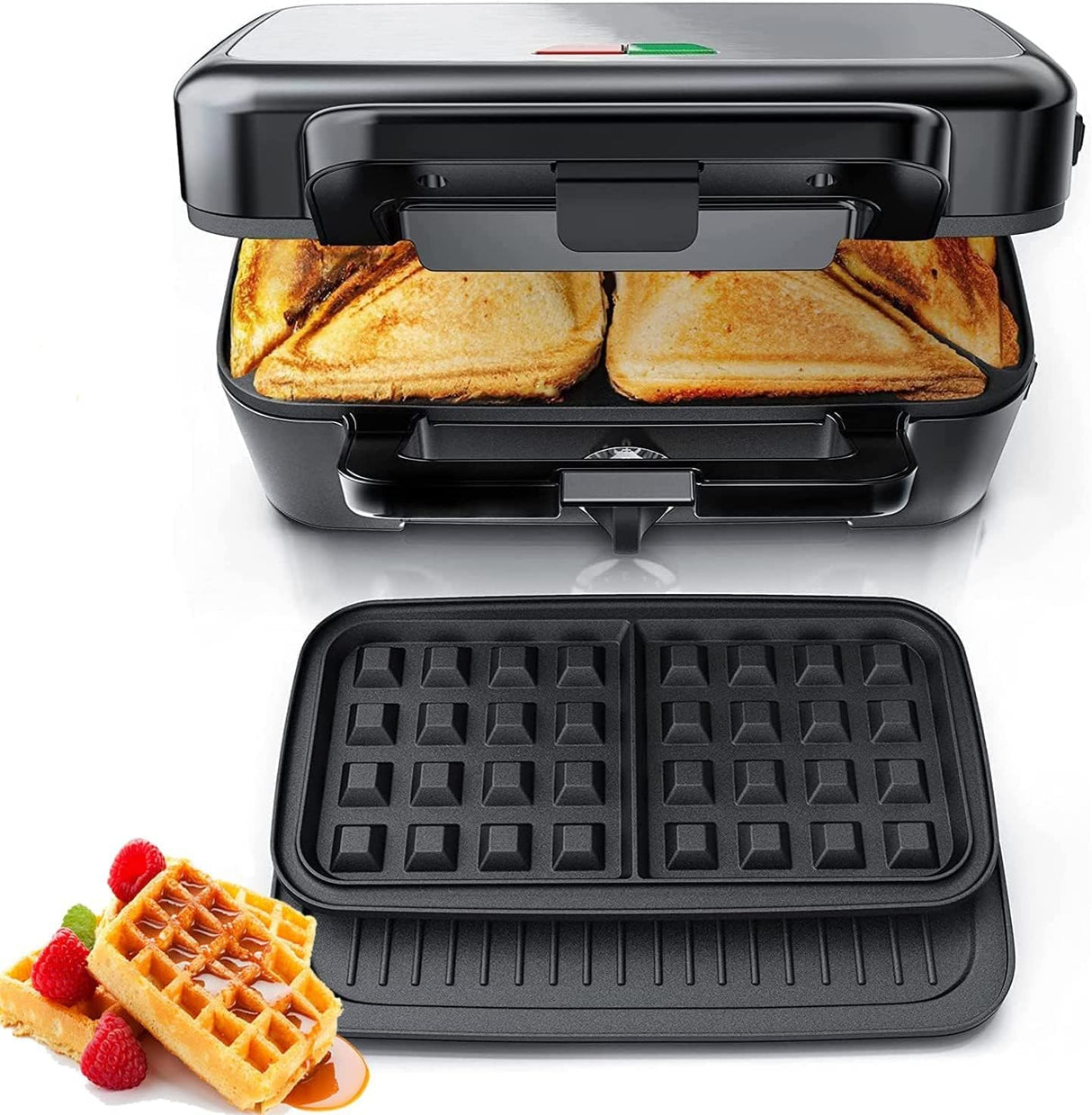 Waffle Maker 3 en 1 FOHERE, 1200W, Placas Removibles, Control T°