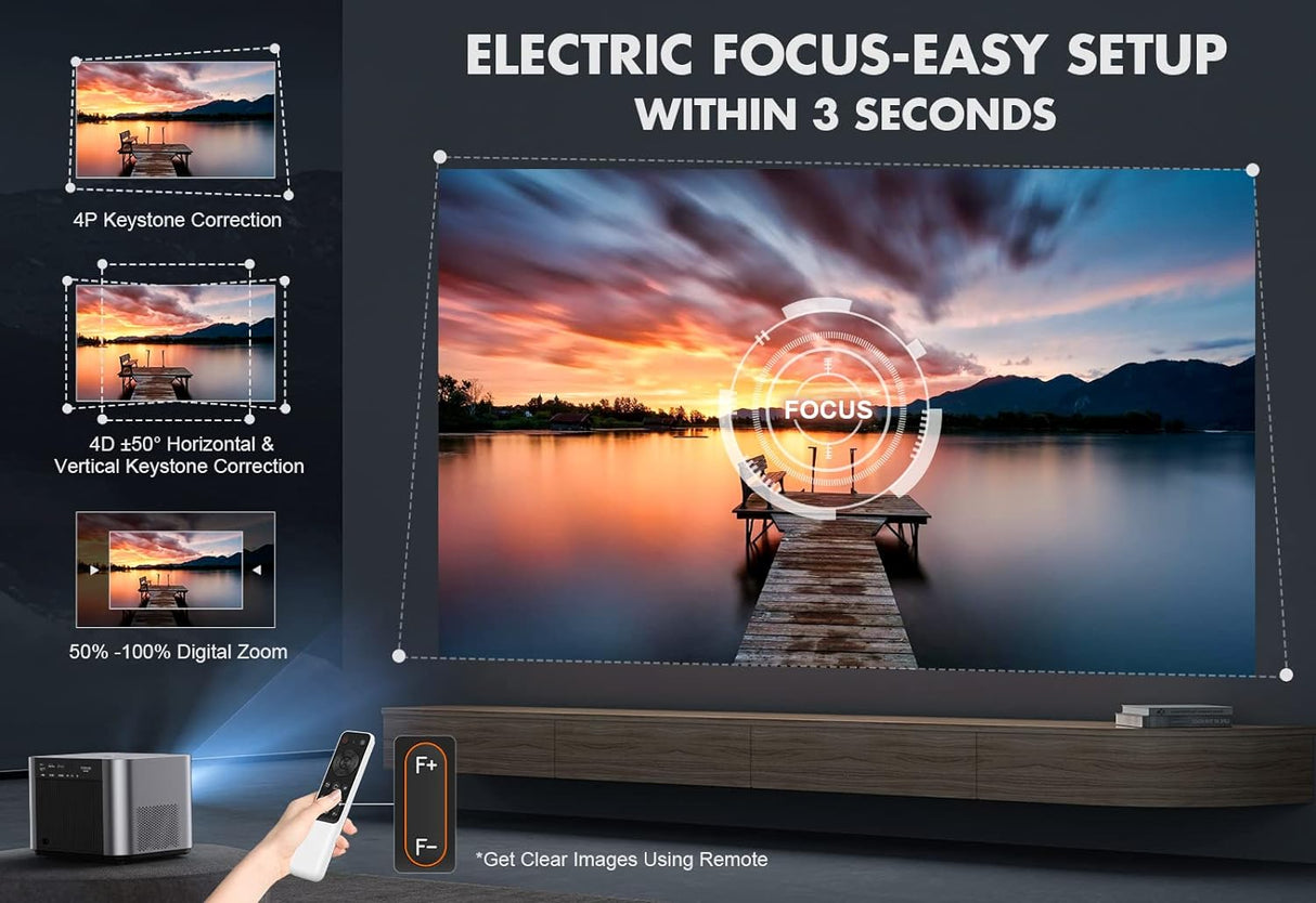 Proyector FHD 1080P, Soporta 4K, 800ANSI, WiFi 5G, Bluetooth