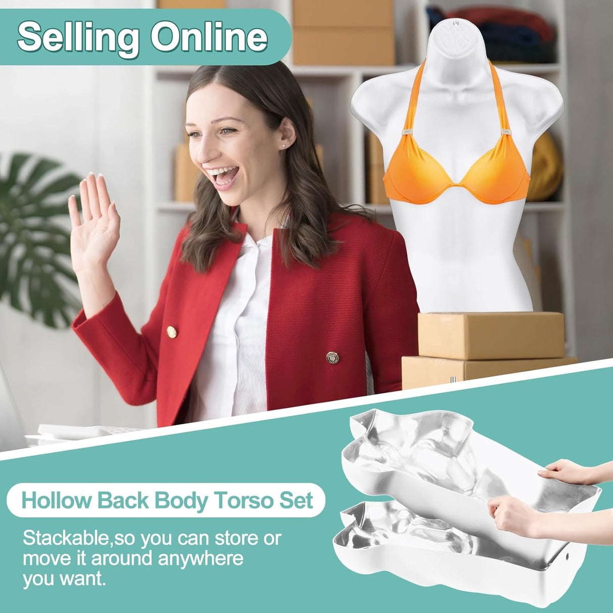 Maniquí Torso Femenino Geetery con Soporte y Gancho S-M