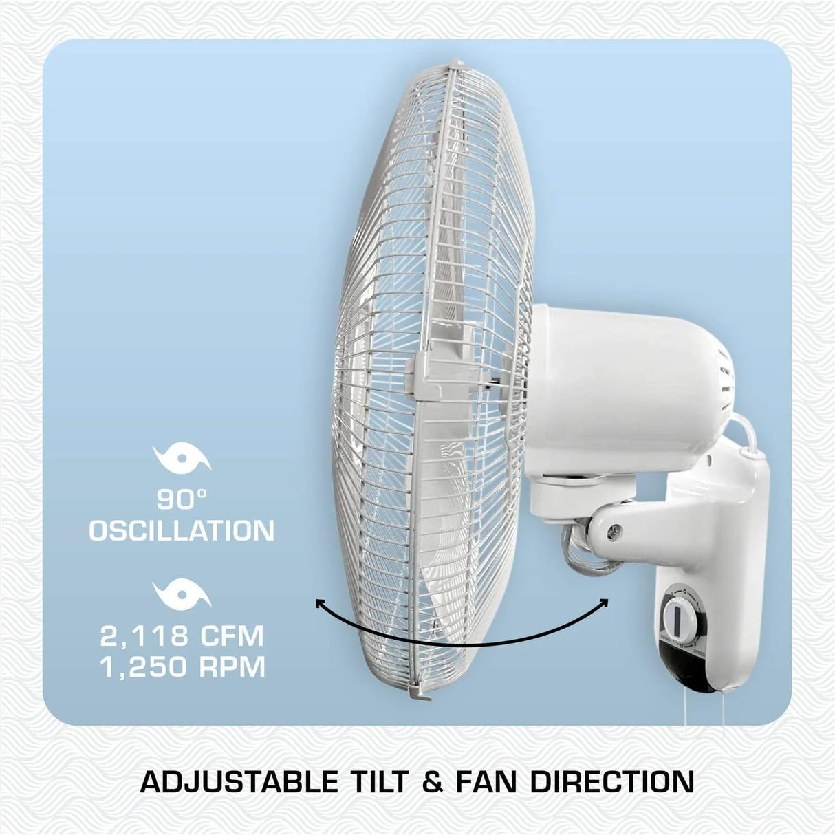 Ventilador de Pared Hurricane, Oscilante 90° 3 Velocidades 16