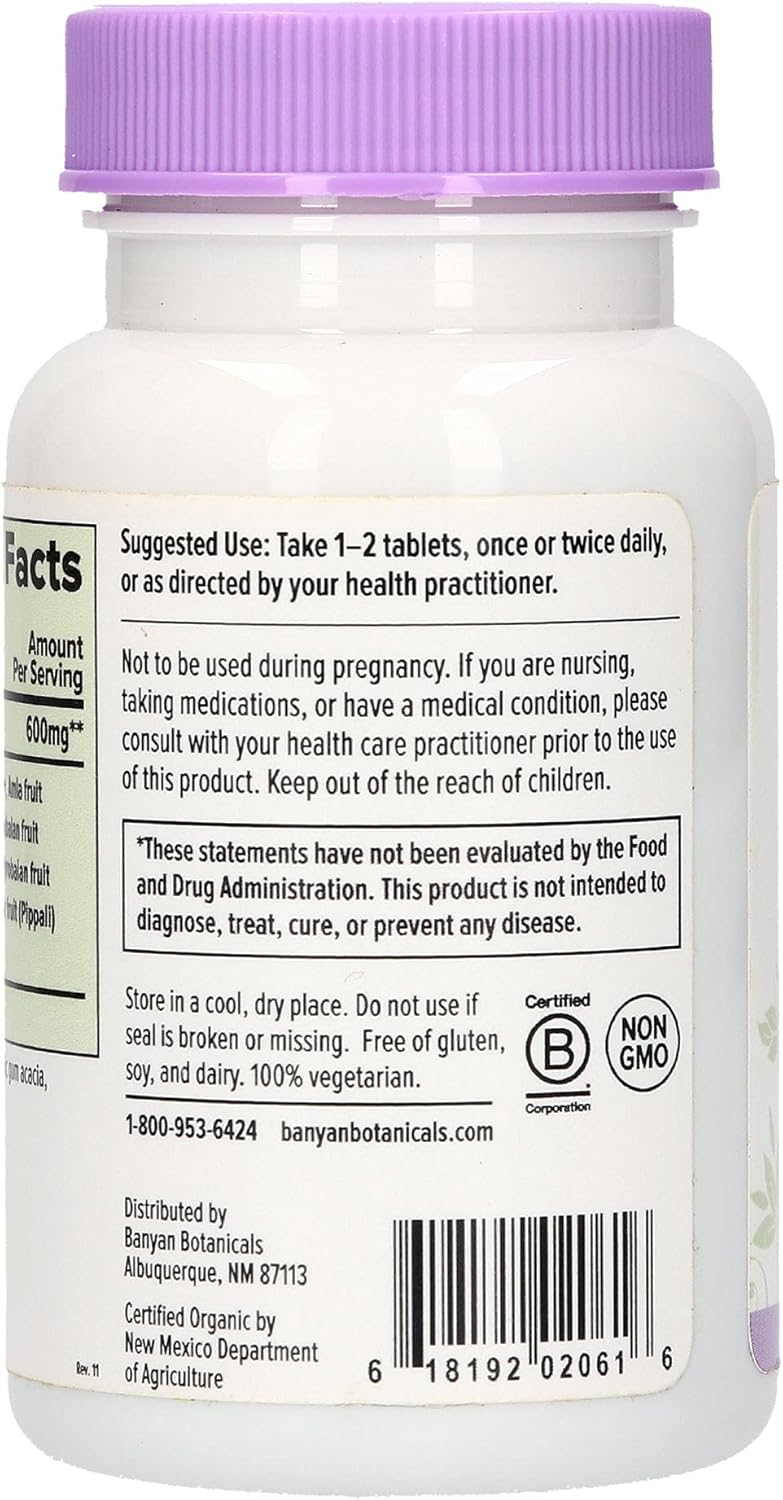 Suplemento Botanicals Triphala Guggulu Pippali orgánico