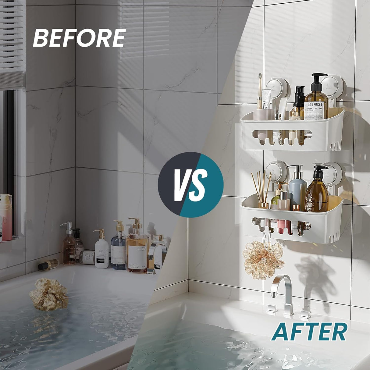 Organizador de ducha sin taladros, estante de baño, extraíble