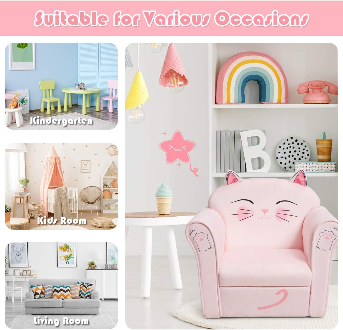 Silla de madera para niños pequeños con reposabrazos Costzon