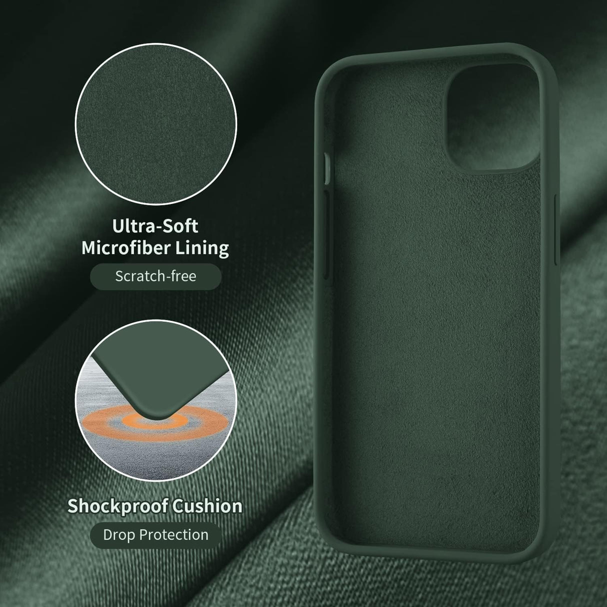 Cordking Funda diseñada para iPhone 13, funda protectora de silicona ultra delgada a prueba de golpes con forro de microfibra suave antiarañazos, 6.1 pulgadas, verde alpino