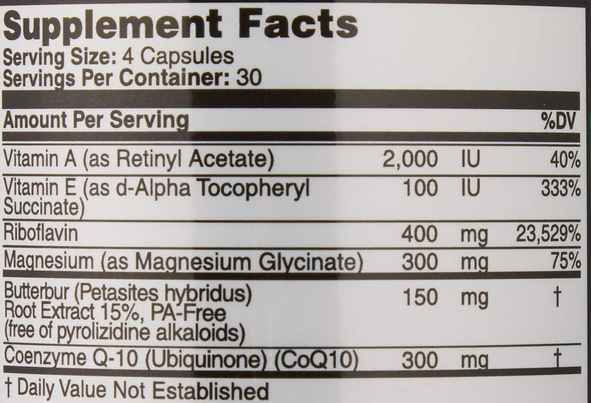 Migraine Relief, MigrA Zero, 4 Ingredientes, 120 Cápsulas