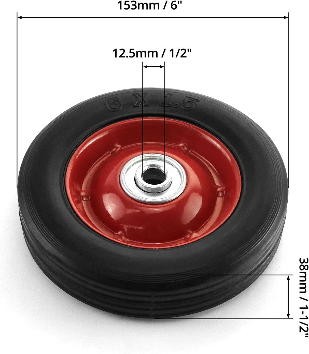 Ruedas QWORK 6 x 1.5, 1/2 eje, capacidad 132 lbs, 2 pack