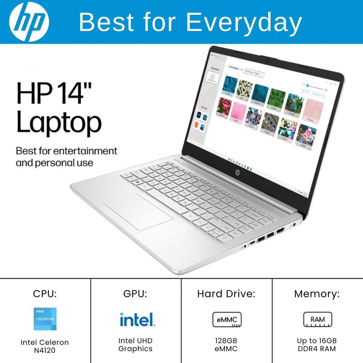Laptop HP 14 Intel Quad-Core, 16GB RAM, 640GB Almacenamiento
