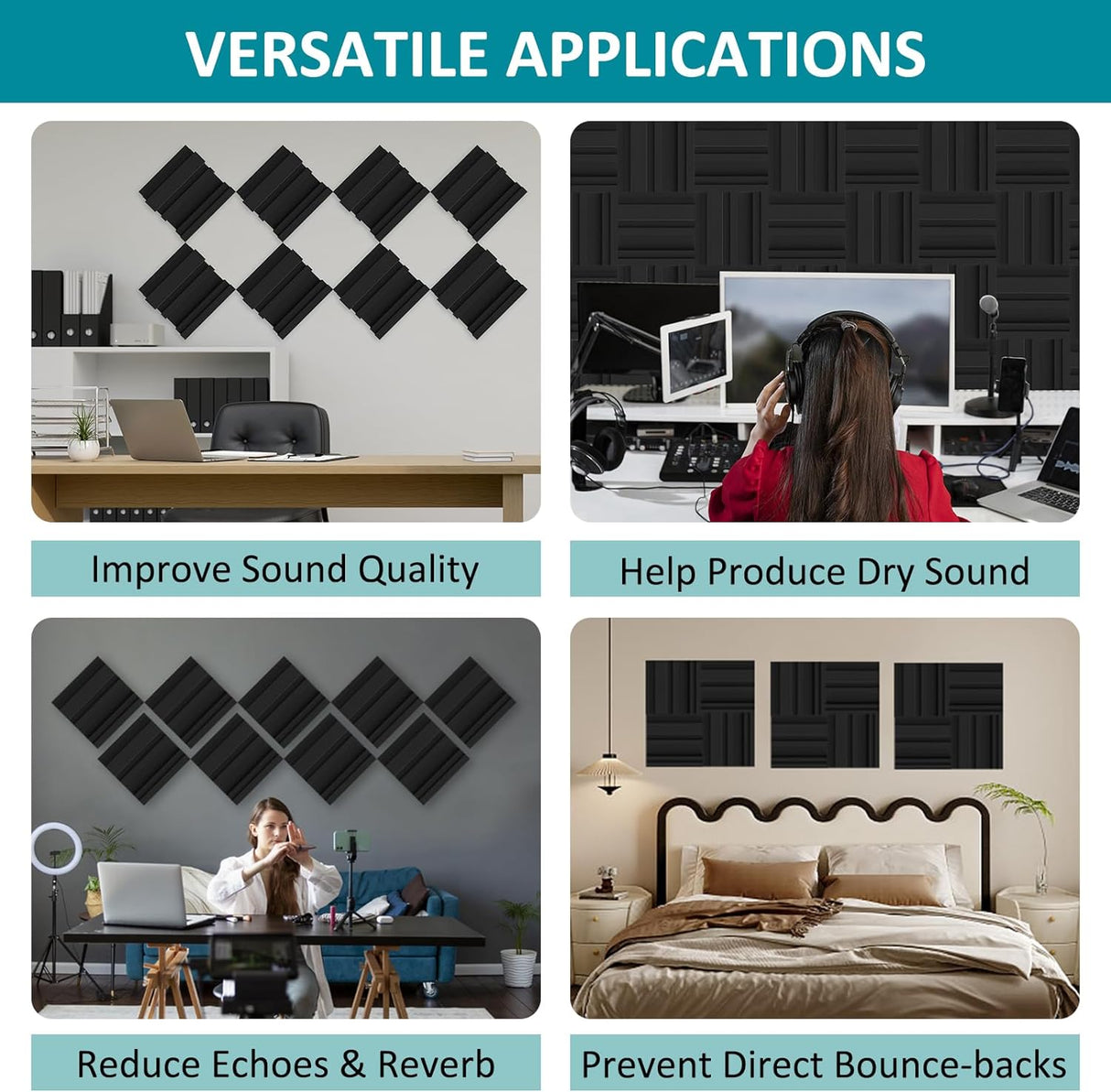 Paneles Acústicos TroyStudio 12x12x3, 12 Pcs, Alta Densidad