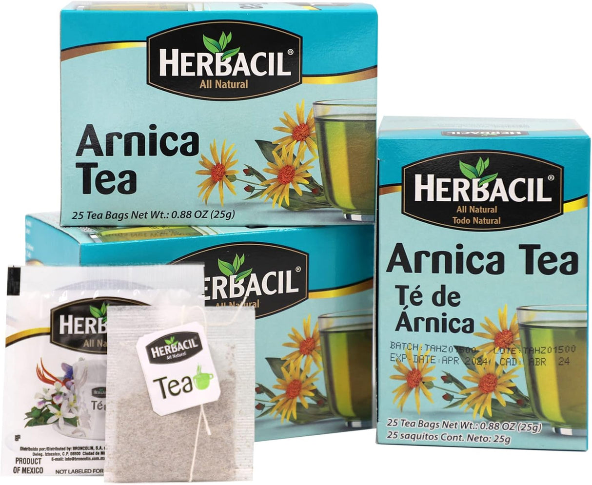 Té de Arnica Herbacil, Sin Cafeína, 3 Paquetes, 75 Bolsitas