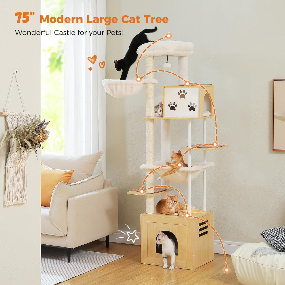 Árbol para Gatos PAWZ Road, 74.8 con Estación de Comida