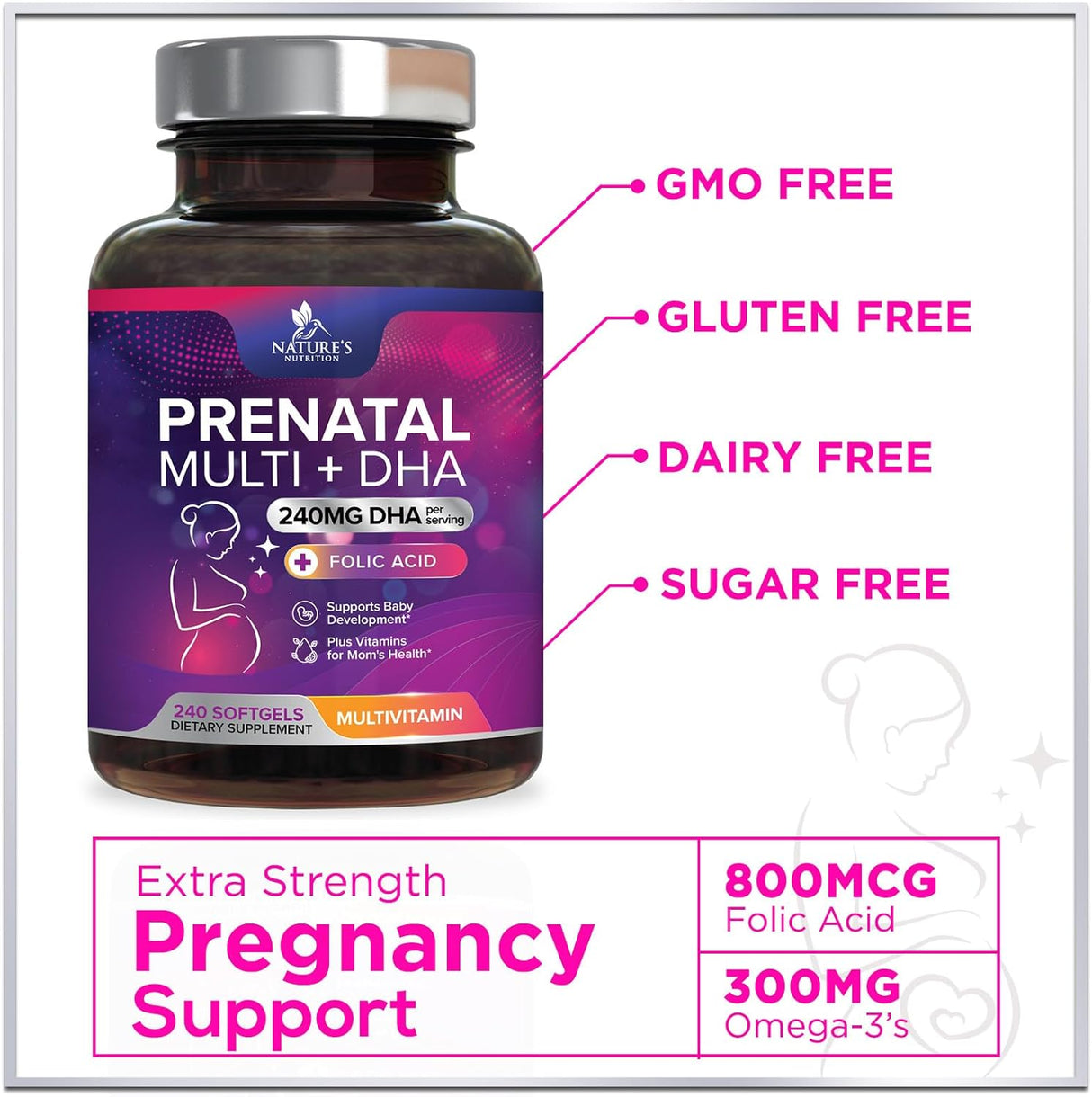 Suplemento Multivitamínico prenatal con ácido fólico y DHA