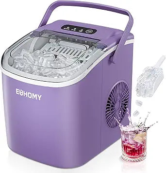 Máquina de Hielo EUHOMY 26lbs/día, 9 cubos en 6 mins, portátil