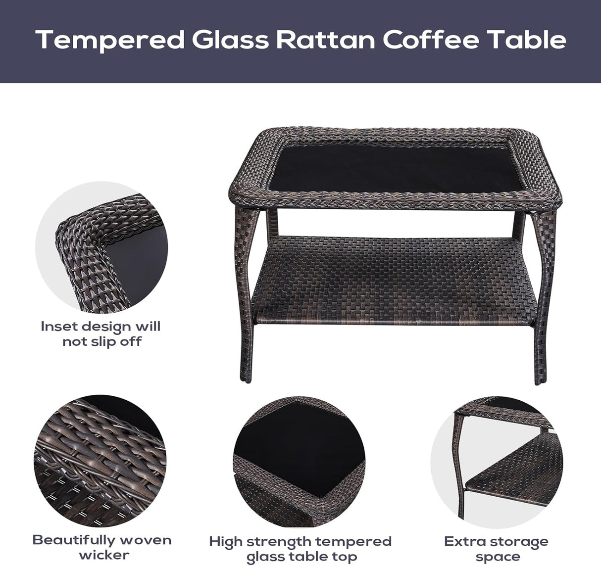 Belord Sofá seccional de muebles de exterior, sofá en forma de L, juego de mimbre para patio con 2 sillas deslizantes giratorias, juegos de conversación de ratán de 7 piezas con cojín azul para terraza, patio trasero, terraza y solárium