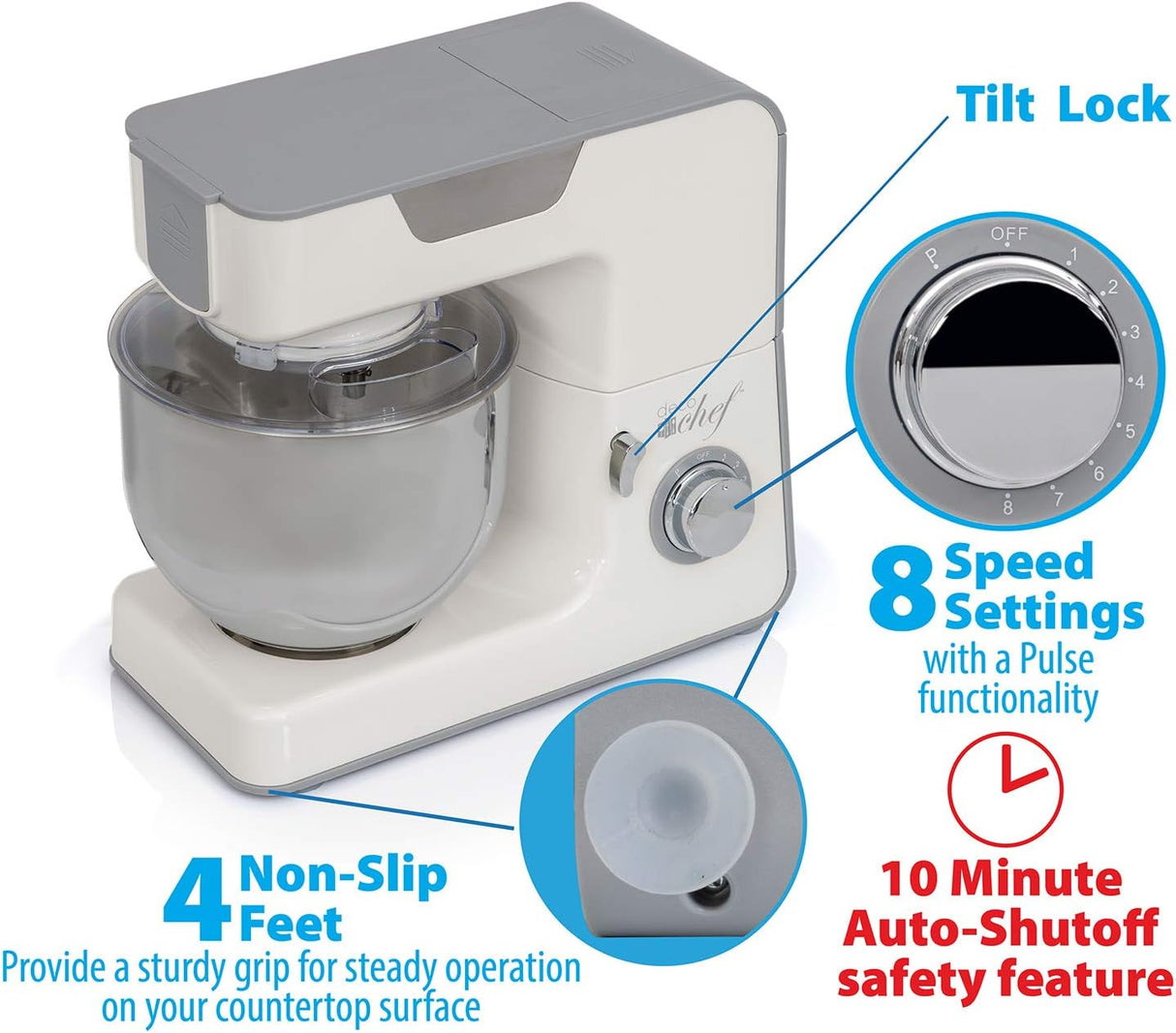 Mezcladora Deco Chef 5.5 QT, 550W, 8 Velocidades, Modelo 2023