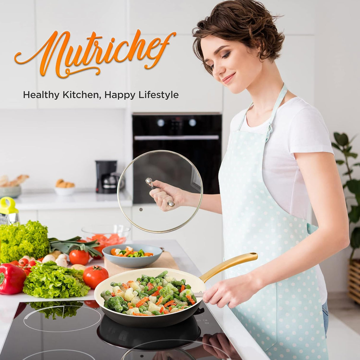 Sartén antiadherente con tapa NUTRICHEF NCHGLDX12