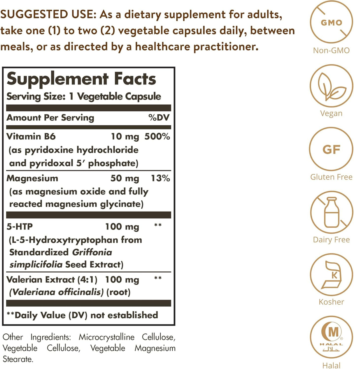 Suplemento Solgar 5-HTP 100 mg, 90 cápsulas vegetales