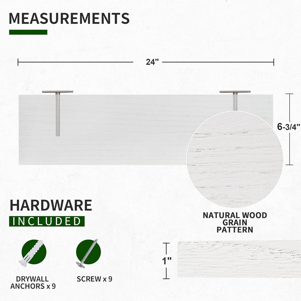 Estanterías Flotantes Marsmiles, Madera Rústica, 24 Pulgadas