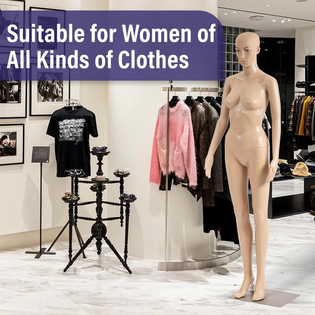 Maniquí completo ajustable, marca desconocida, 69 con base metal.