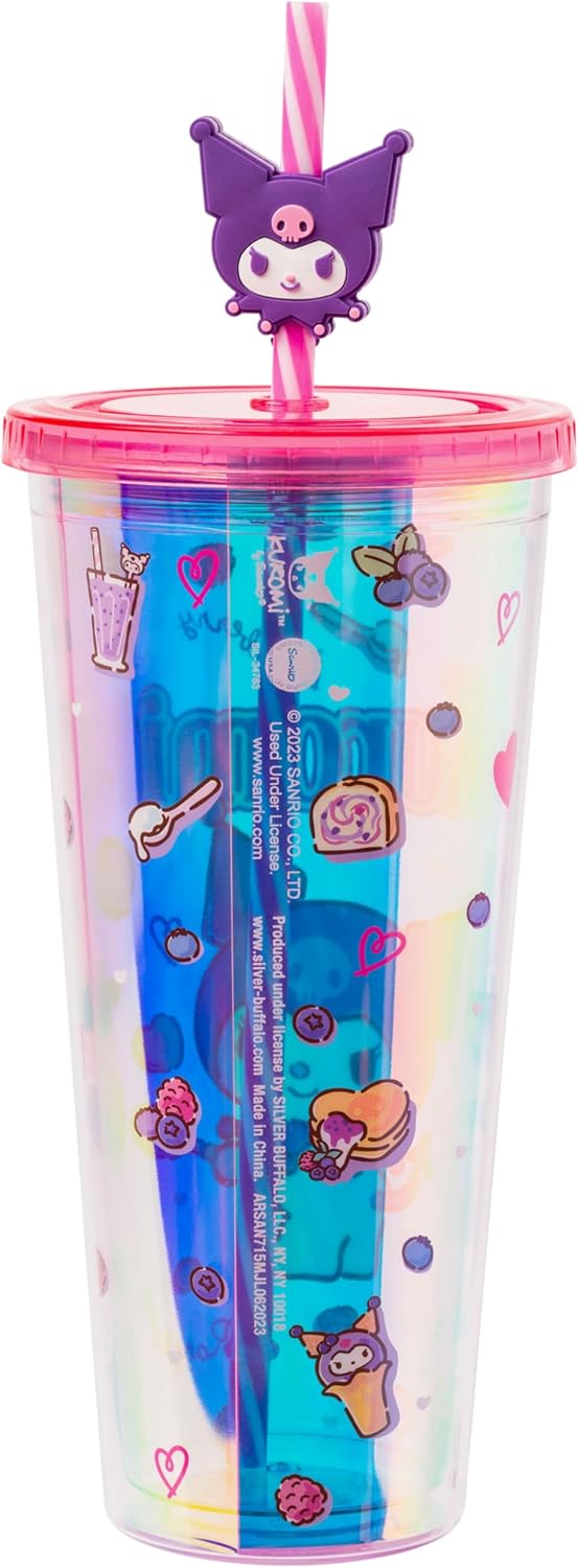 Vaso Frío de Plástico Hello Kitty Sanrio con Tapa y Popote 24 oz