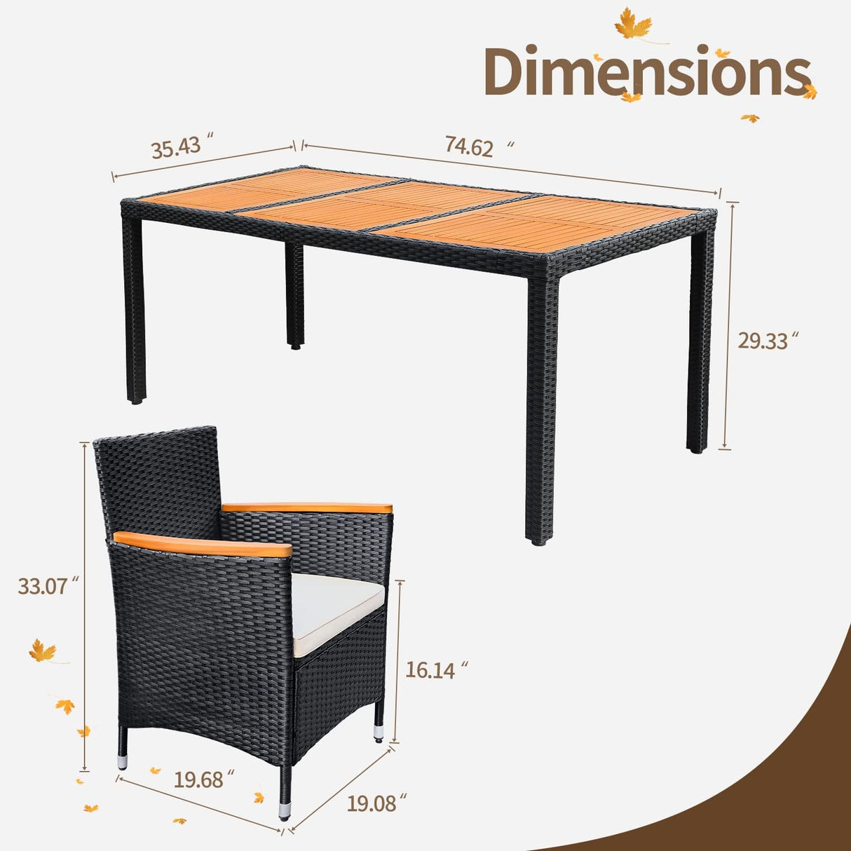 Flamaker Juego de comedor de 9 piezas para patio, mesa y sillas de madera de acacia al aire libre con cojines suaves, muebles de patio de mimbre para terraza, patio trasero, jardín