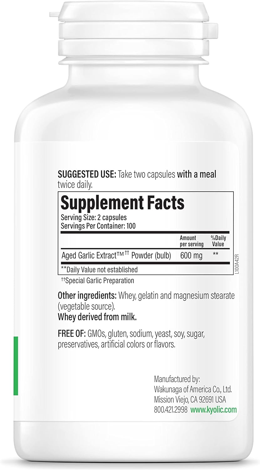 Suplemento Cápsulas con extractos de ajo añejado Kyolic 200u