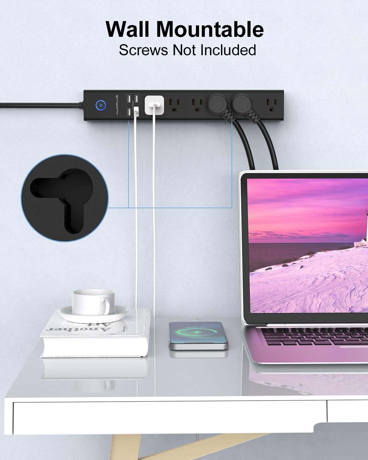 AUOPLUS - Regleta protectora de sobretensiones con USB, tira