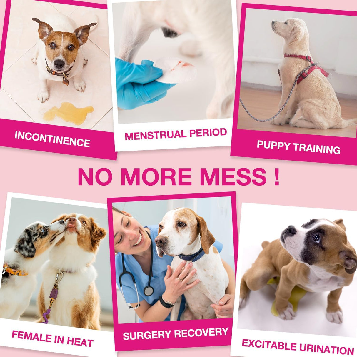 Pañales sanitarios para perros tirantes ajustables, pack 3