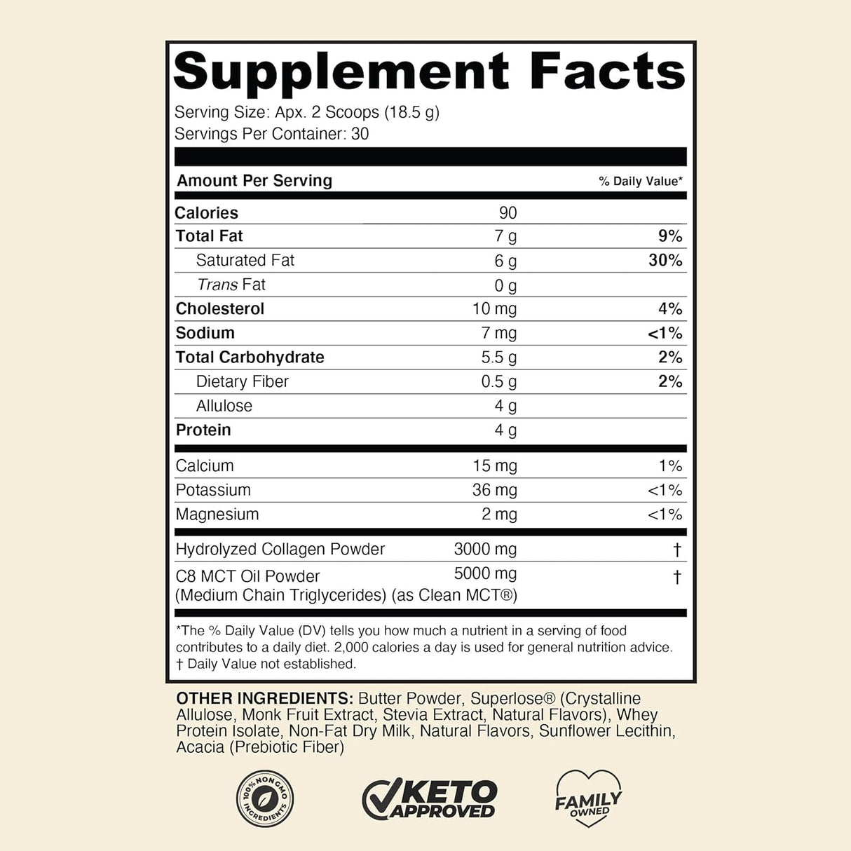 Suplementos con C8 MCT proteína de colágeno crema de café