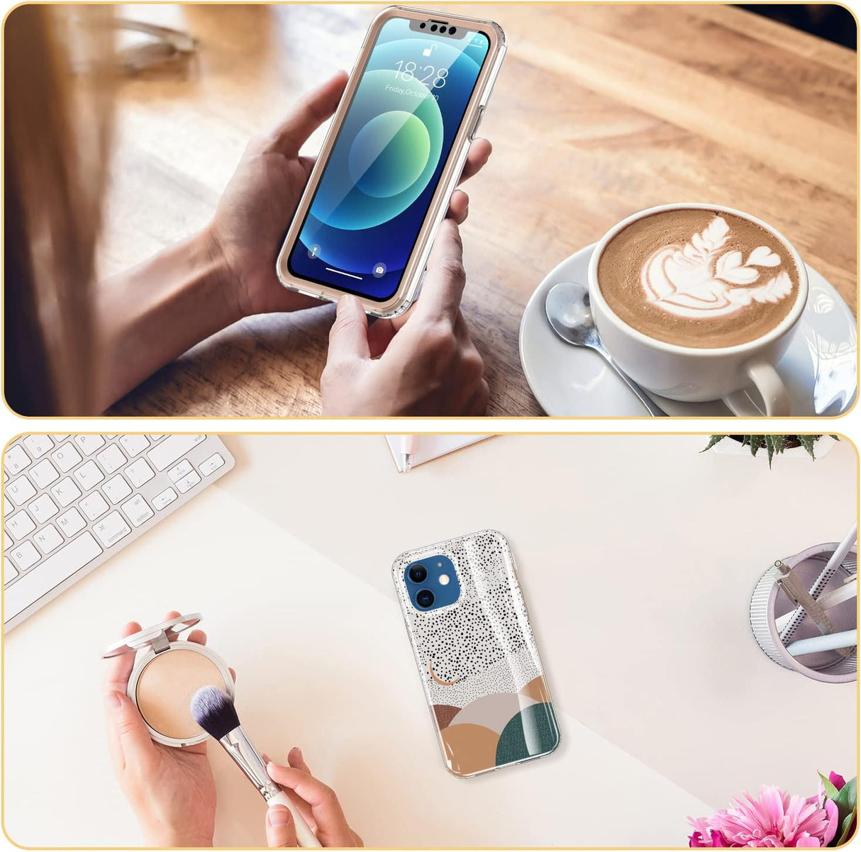 ESDOT Funda para iPhone 12, iPhone 12 Pro con protector de pantalla integrado, funda resistente con diseños de moda para mujeres y niñas, funda protectora para iPhone 12/12 Pro de 6.1 pulgadas, pintura abstracta