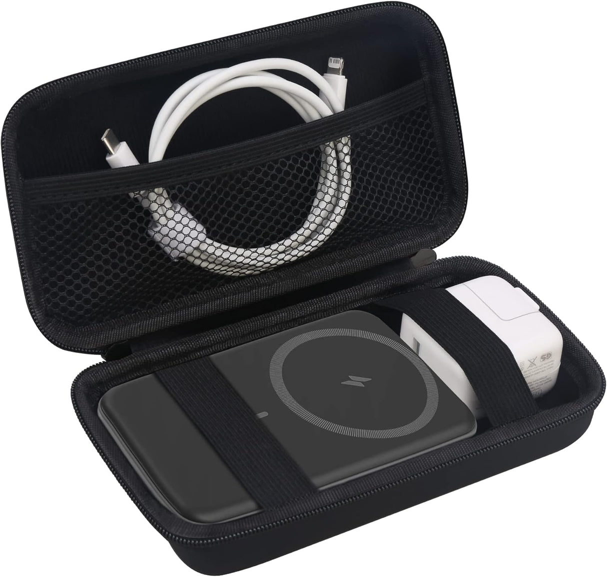 Elonbo Estuche rígido de viaje para Anker 622/633 / 521 batería magnética (MagGo), cargador portátil inalámbrico plegable magnético de almacenamiento de banco de energía, bolsillo de malla adicional para cable de carga, color negro