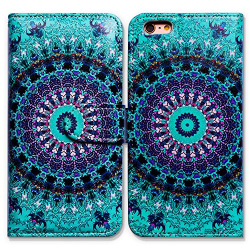 Funda de cuero verde con diseño de mandala